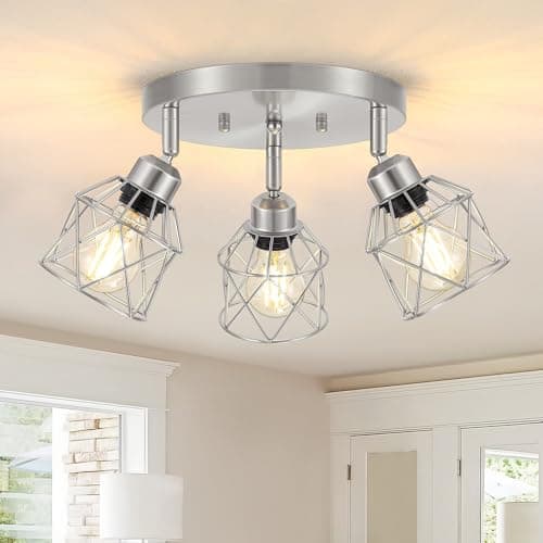 Baocuz 3-Light Brushed Nickel Semi Flush Mount Ceiling Light, Adjustable Kitchen Light Fixtures Ceiling Mount E26 Base Multi-Directional Silver Ceiling Spot Lights for Hallway Farmhouse Foyer