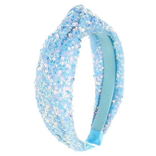 YARIEW Sequin Knotted Headband for Women Sparkle Wide Headband Knot Hair Bands Accessories Cute Little Girl Headbands Princess Headband Glitter Girls Hair Accessories Blue
