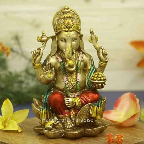 Handicrafts Paradise Ganesha Idol Symbol of Goodluck and Prosperity Hindu Religious Statue Showpiece Multicolor -7 inches