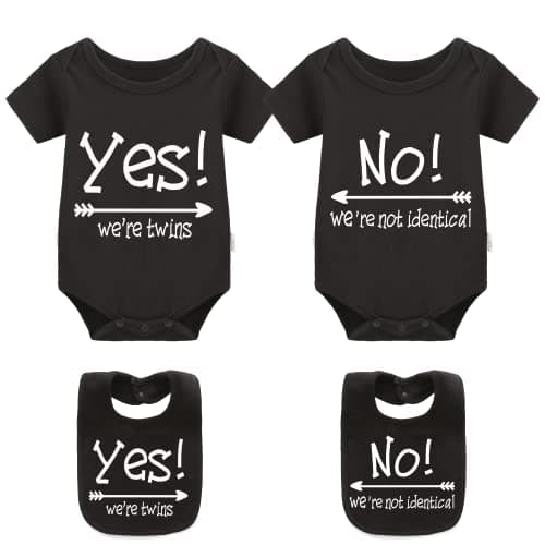 YSCULBUTOL Baby Twins Bodysuits Yes We are Twins No We are Identical Twins Bodysuit Boys Twins Clothes Baby Girls Set(black 0-3m)