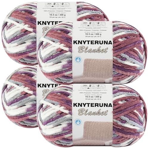 Knyteruna #6 Super Bulky Blanket Yarn for Crocheting - 4 Skeins(Each 10.5oz/300g, 220yds/201m), Chunky Chenille Thick Plush Big Soft Yarn for Crocheting Knitting Blankets, Purple & Mauve & Grey