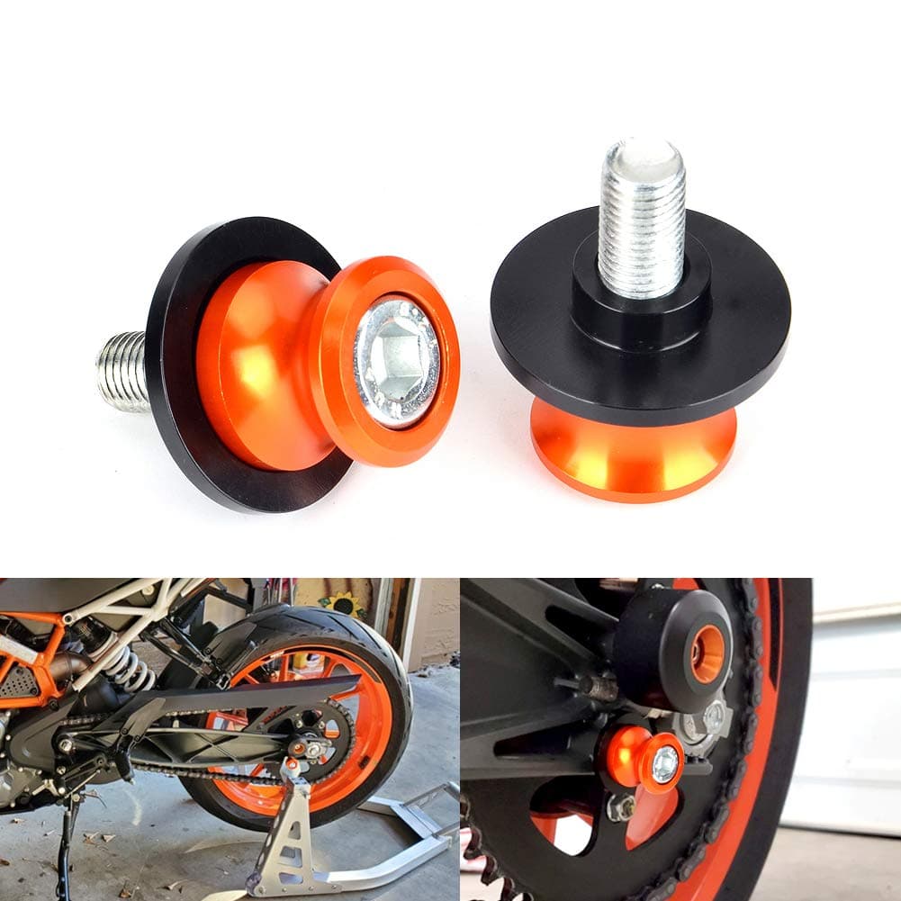 Goldfire 2pcs 10MM M10 X125 Motorcycle Swing arm Sliders Spools CNC Swing Arm Stand Screw for FZR 1000600R400 for Kawasaki Z750 Z750S Z750R ER6F ER6N Duke 125200390 Orange