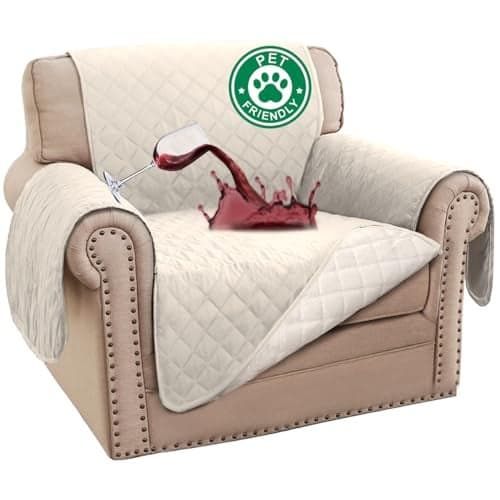 Turquoize 100% Waterproof Sofa Covers Chair Cover Slipcover Couch Protector Triple Non-Slip Sofa Slipcover for 1 Cushion Furniture Protector for Pets, Kids,Dog (Chair 23", Ivory)