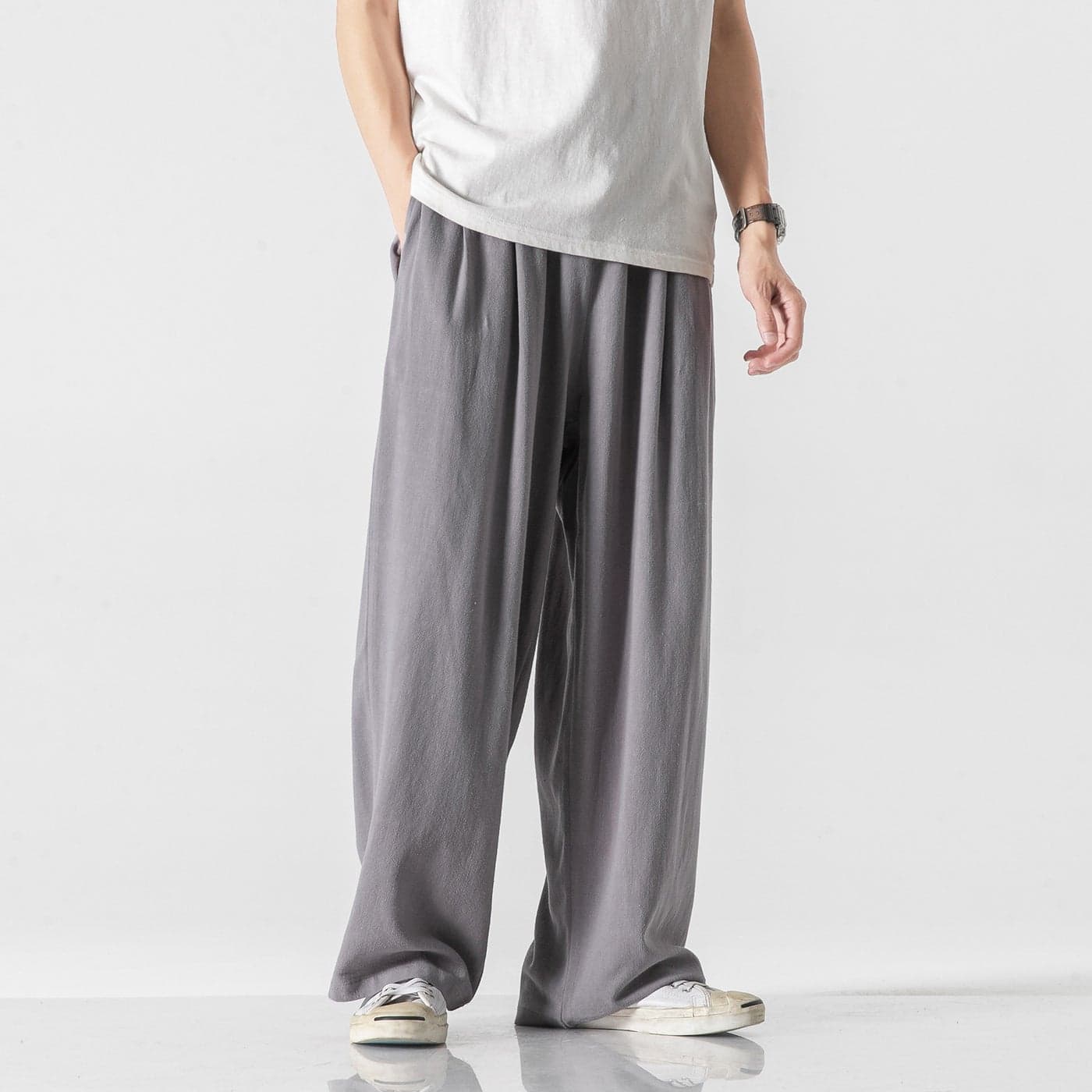 Chinese Style Linen Pants Men'S Loose Straight Sports Pants Summer Cotton And Linen All-Match Plus Size Wide Leg Casual Trousers For Men