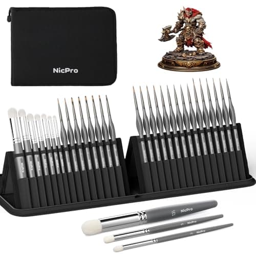 Nicpro Miniature Paint Brushes Dry Brush - 30 PCS Model Paint Brush Set with Nylon Case for Acrylic, Oil, Watercolor, Detail Paint Brush Drybrush for Model, Miniature Painting, Paint by Numbers, Craft
