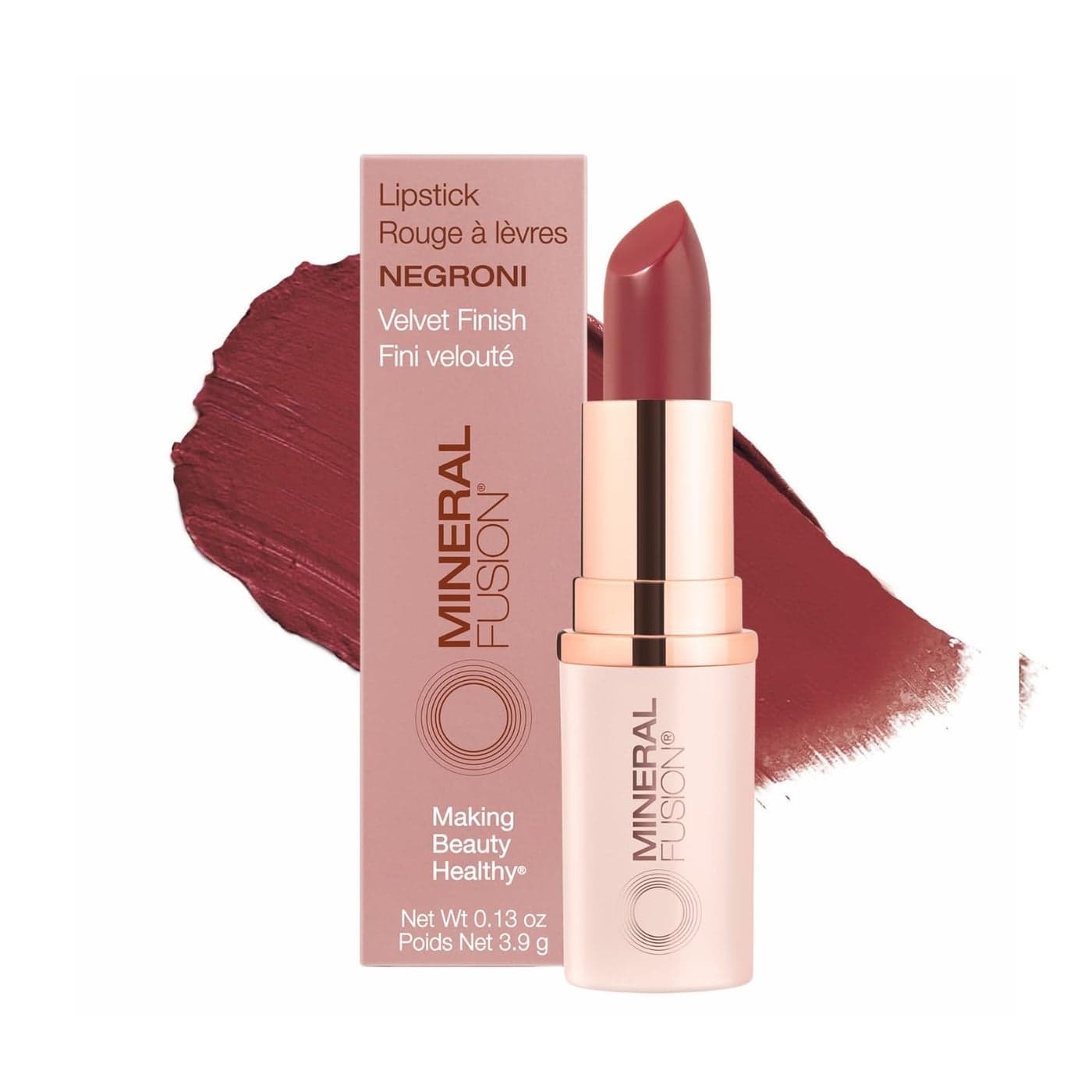 Mineral Fusion LongLasting Lipstick Vivid SmudgeFree Lip Color with Avocado Oil Cocoa Seed Butter Free of FDC Dyes Paraben and Gluten Negroni