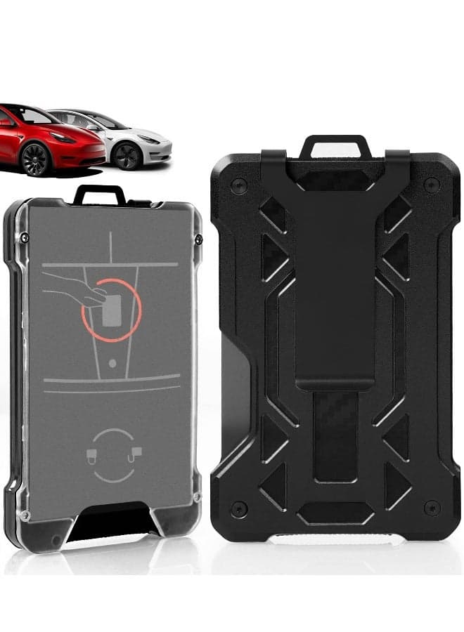 Key Card Holder for Tesla Model 3 Y ID Badge Holders Protection Large Capacity Metal Case Upgrade Aluminum Alloy Accessories Key Fob Cover with Carbon Fiber Pattern (Black)