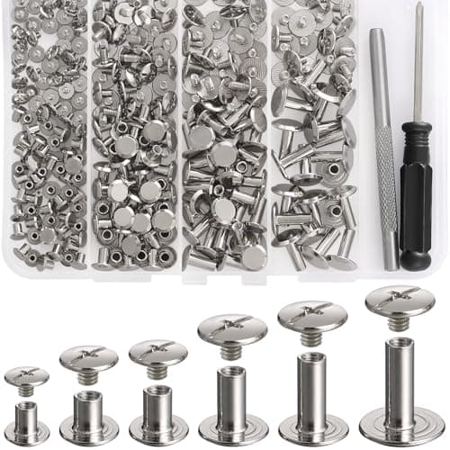 YORANYO 140 Sets Chicago Screws Leather Rivets Kit for Fabric Leather Crafting 6 Sizes Chicago Binding Screws for Decorate and Repair Belt Bag Shoes Purse Pet Collar Clothing Bookbinding Silver