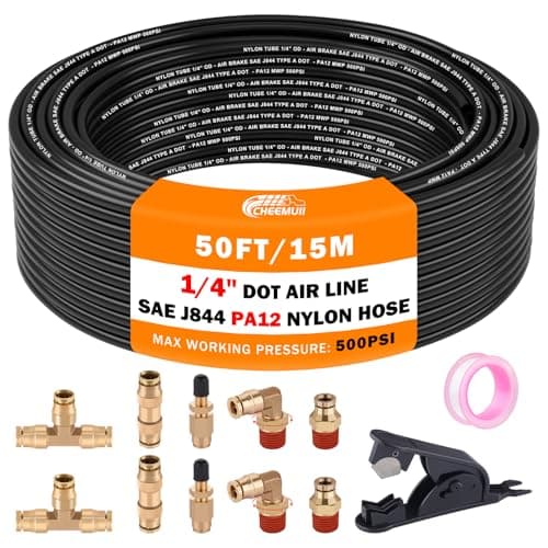 CheeMuii 50FT 1/4 DOT Air Line with 10 Pcs Brass Fittings Kit for Air Bags Suspension