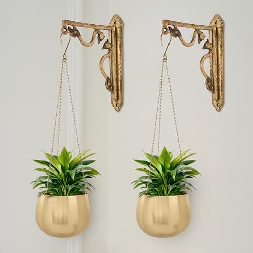DecorTwist® Hanging Planter 3.7 Inch Pack of 2 | Metal Planter Indoor Outdoor Hanging Baskets | Hanging Flower Pot with Chain for Balcony Living Room Plant Hangers for Home Garden Decor (Gold)