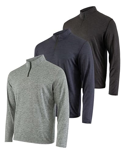 Real Essentials 3 Pack: Men's Dry-Fit Active Quarter Zip Long Sleeve Athletic Performance Pullover (Available in Big & Tall) Set 5 XXL