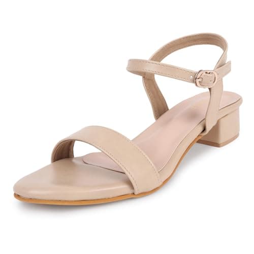TRASE Women Block Heel Sandals with Ankle Strap, Stylish and Comfortable Design, Perfect for Casual Outings (BEIGE, 3 UK)