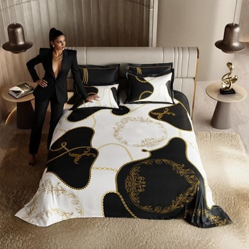 Stoa Paris 300TC UltraSatin Super Size Bedsheet with 4 Pillow Covers, 274cm x 274cm Ideal for King & Double Bed, Gentle on Skin & Hair, Fade & Wrinkle Resistant, Quick Dry, Baroque - Cream-Gold