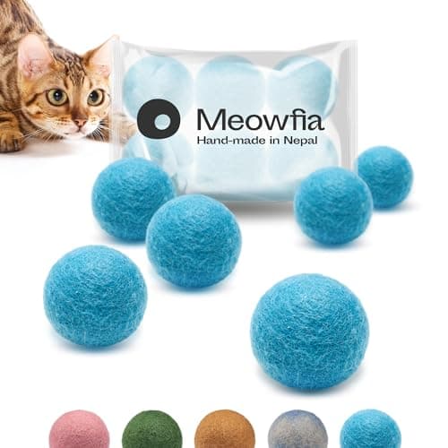 MEOWFIA Wool Ball Toys 6Pack of Safe for Cats and Small Dogs Balls 15 Inch Felted Wool Cat Toy and Dog Toy Perfect with Cat Cave Silent Mini Tennis Balls 2inAquamarine