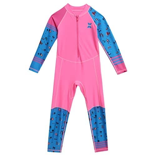 Girls Color Block One Piece Swimsuit Kids Long Sleeve Rash Guard Sunsuit Zipper Swimwear Diving Wetsuit Mock Neck Full Jumpsuit Surfing Beachwear Bathing Suit with UPF 50+ Sun Protection Pink 2-3T