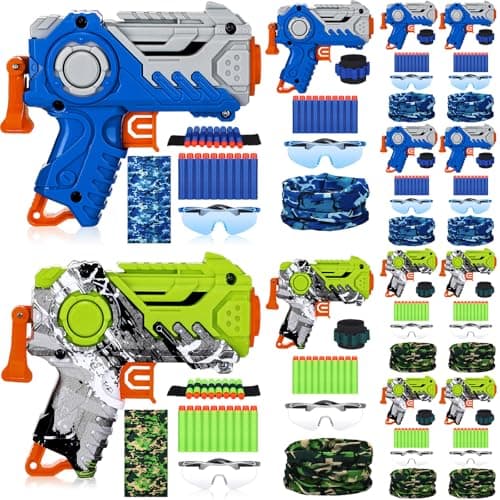 Seenelling 12 Set Tactical Party Supplies Gun Themed Party Favors Kit Included Toy Guns Wrist Belt Band Foam Bullets Safety Glasses Face Mask Birthday Gift BlueGreen