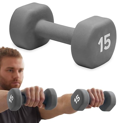 Gaiam Dumbbell Hand Weight (Sold in Singles) - Neoprene Coated Exercise & Fitness Dumbbell for Home Gym Workouts and Strength Training - Free Weights for Women and Men (15lb, Grey)