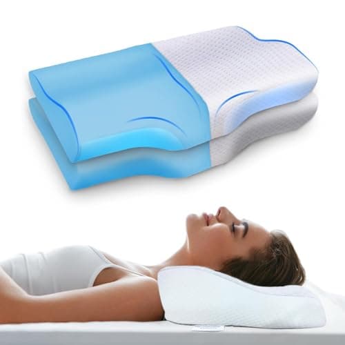 Sleepsia Memory Foam Cervical Pillow for Neck Pain 1 Year Warranty |Orthopedic Pillow for Neck Pain with Extra Curve Neck Support for Sleeping Side & Back Sleepers (White, Gel) PK2