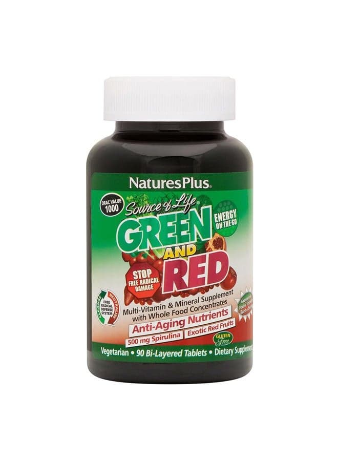 Source of Life Green & Red Multivitamin - 90 Tablets - With Concentrated Whole Foods - Vegetarian, Gluten Free - 30 Servings