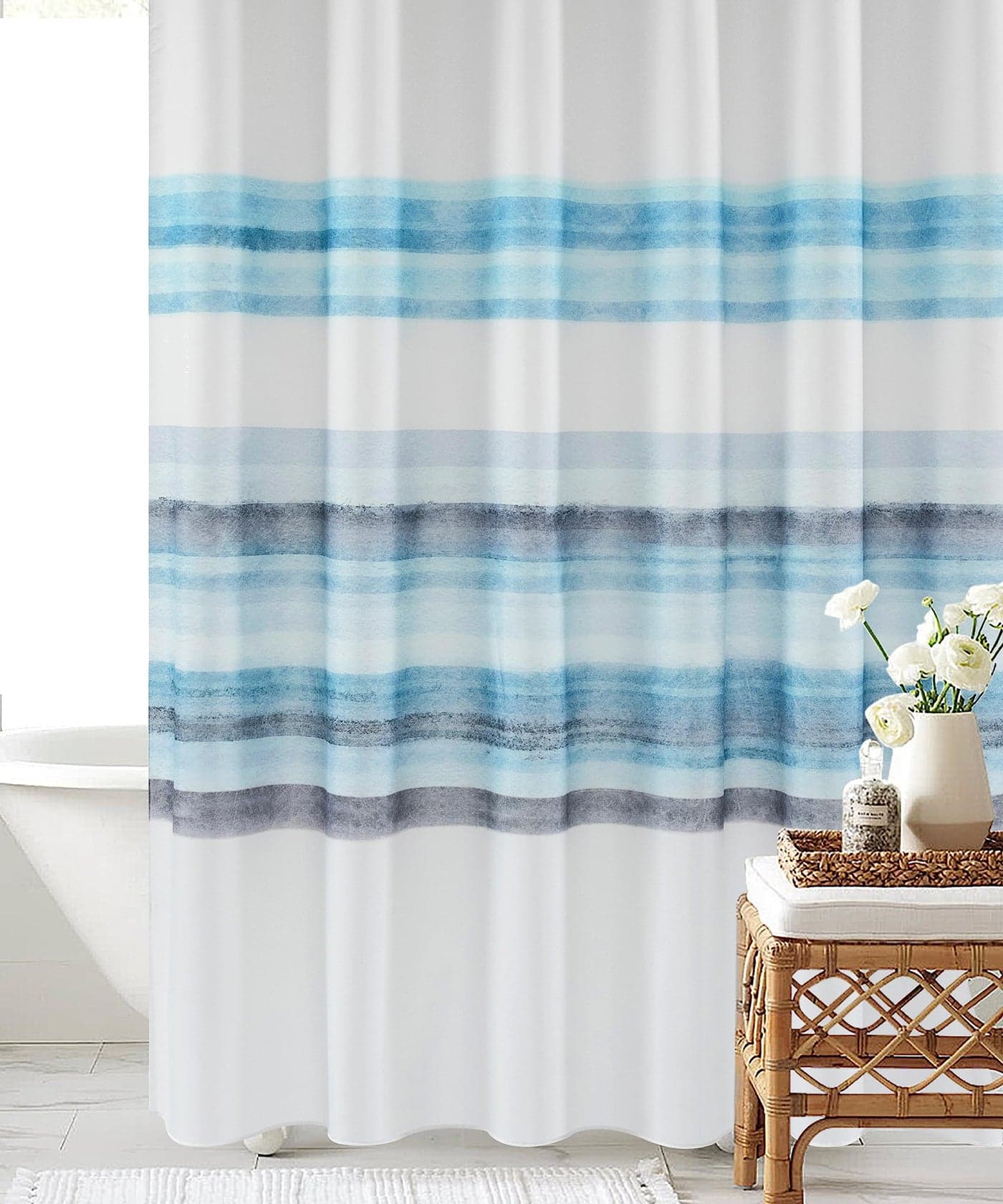 Ombre Stripe Shower Curtain Oil Painting Abstract Beach Shower Curtain Decorative Shower Curtains for Bathroom Waterproof Washable 72x72 inch Blue Ombre