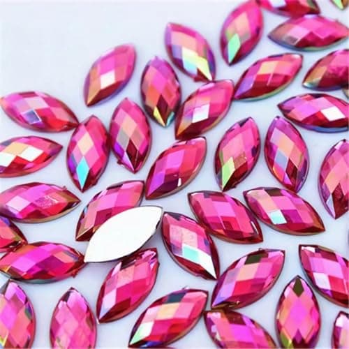 100 Pcs 15x7mm AB Colorful Jewels Gems Rhinestones for Crafts Horse Eye Flatback Acrylic Gemstone for Halloween Party Decorations Clothing Wedding Dress DIY Crafting Accessories02 Rose Red AB