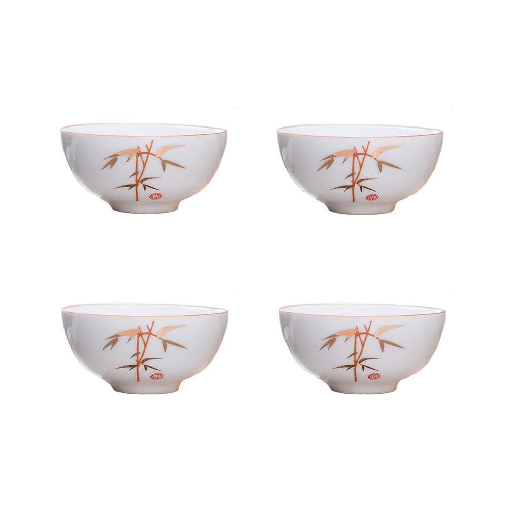 Chinese Tea Tasting Cup Set of 4 2oz White Porcelain Mini Cups for Gongfu Tea Ceremony bamboo