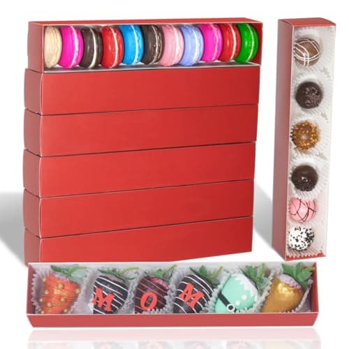 SLShePack 50Pack 12x2¼x2 Inch Chocolate Covered Strawberry Boxes for 6 Macaron boxes Chocolate Truffle Boxes Cookie boxes Bakery Boxes with Clear Window Washi Tape Boxes