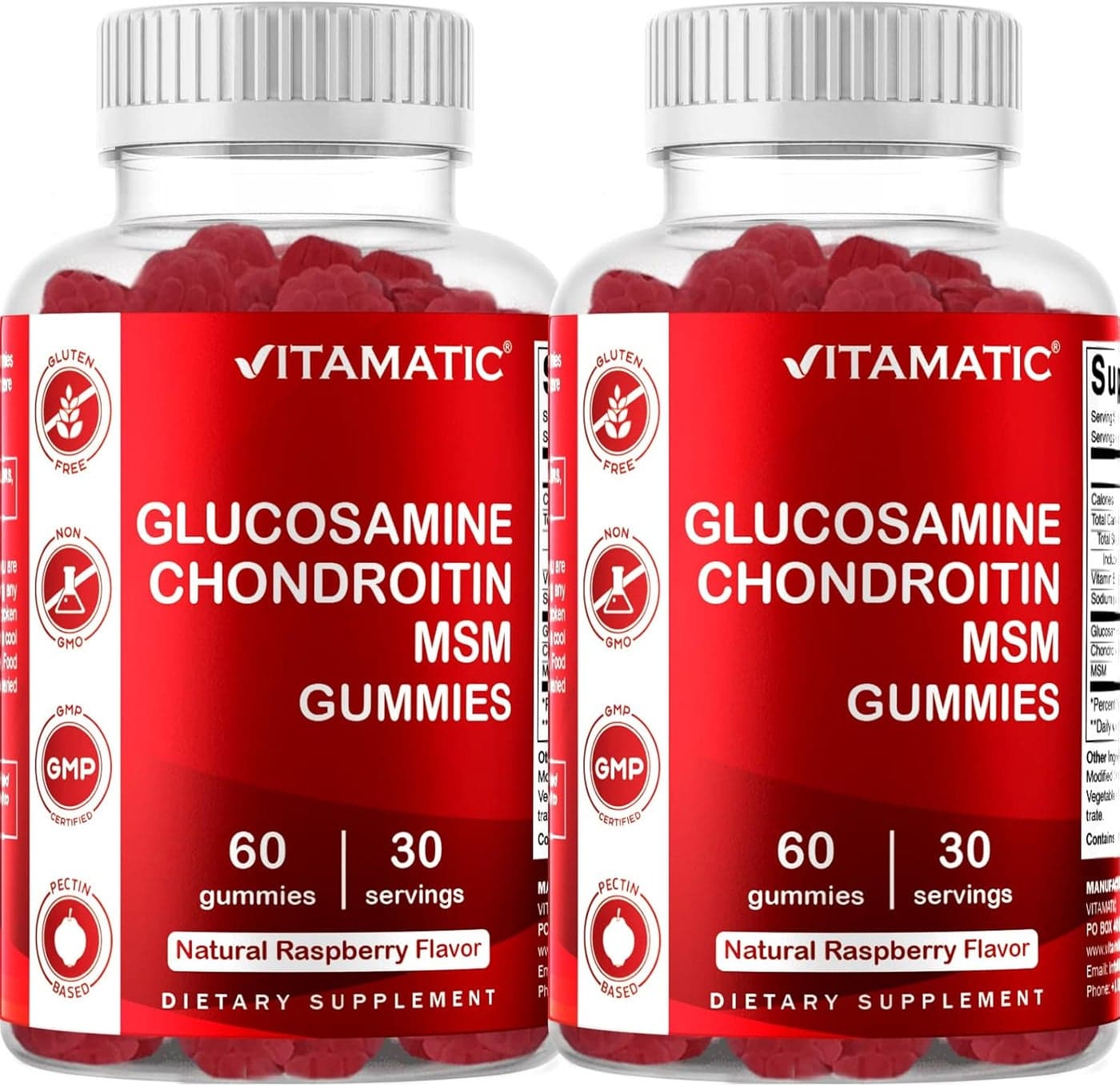 Vitamatic Glucosamine Chondroitin Gummies with MSM Vitamin E Joint Support 60 PectinBased Vegan Gummies per Bottle Pack of 2 Total 120 Gummies