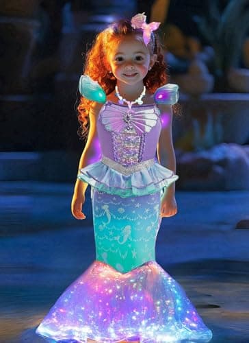 LEDPATY Girls Mermaid Costumes With Bag Little Mermaid Dress for Kids with Accesseries GreenPurple L45T