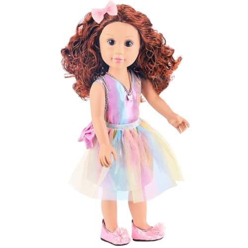 ZITA ELEMENT 18 Inch American Doll with Doll Clothes and Accessories Including 18 Inch Dolls Rainbow Dress Bow Bag Shoes Hairpin Necklace for Kids