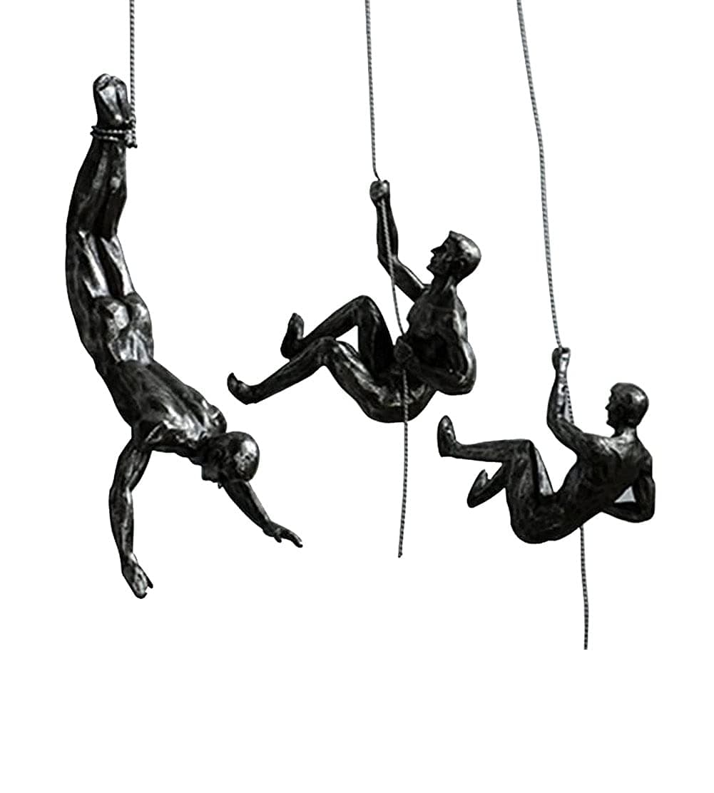 SN Handicrafts Hand Crafted Creative Retro Rock Climbing Figures Resin Sculpture Figures Wall Decorations Living Room Silver Small Set of 3