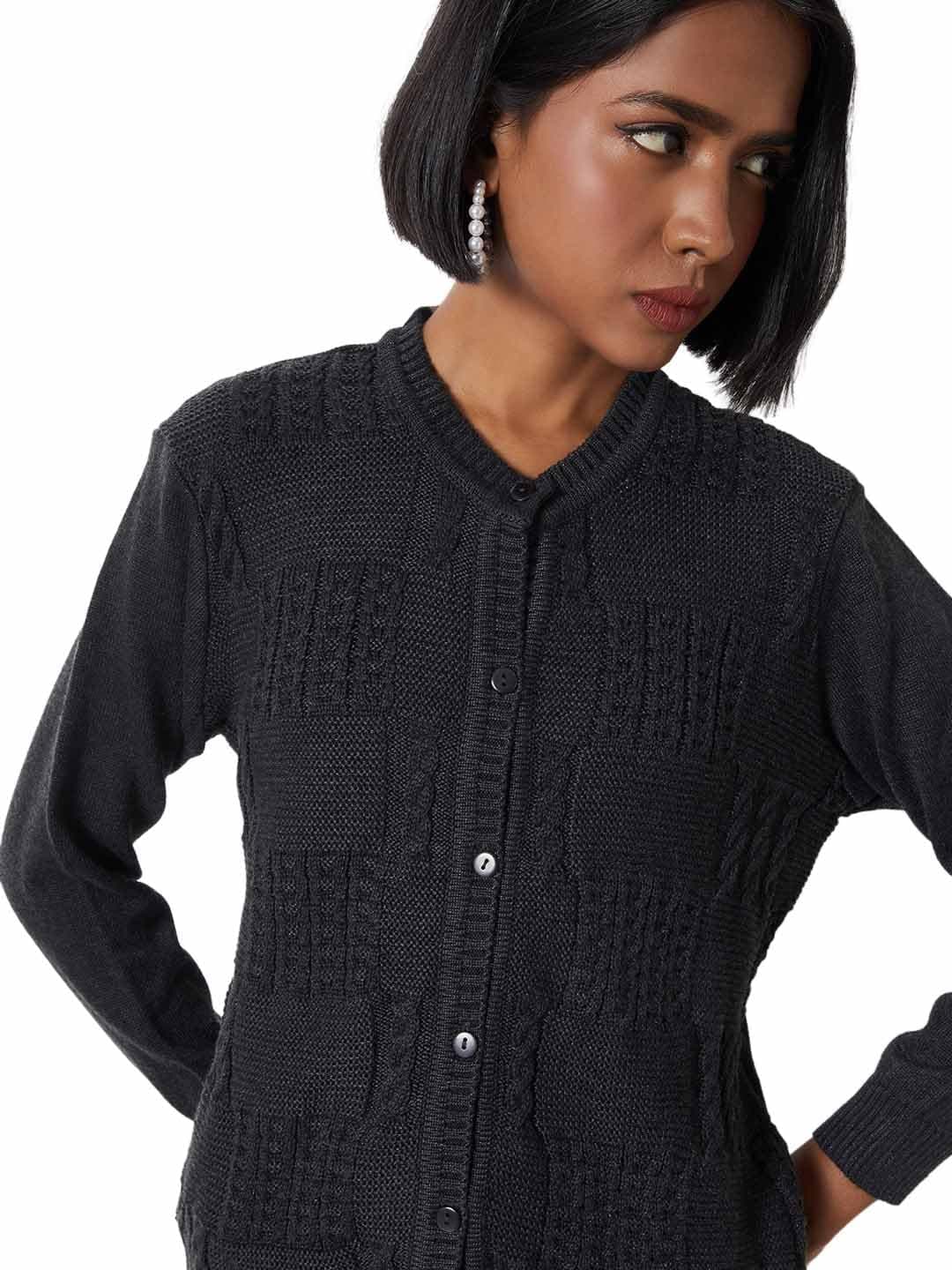 Max Women Knit Cardigan (Grey_XL)
