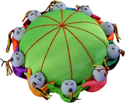 ChezMax Handmade Needle Pin Cushion Oriental Pin Holder DIY Gift for Foreign Affairs Baizi Doll Needle Stick Bag with 10 Kids Retro Cloth Art Home Furnishing Decoration Green