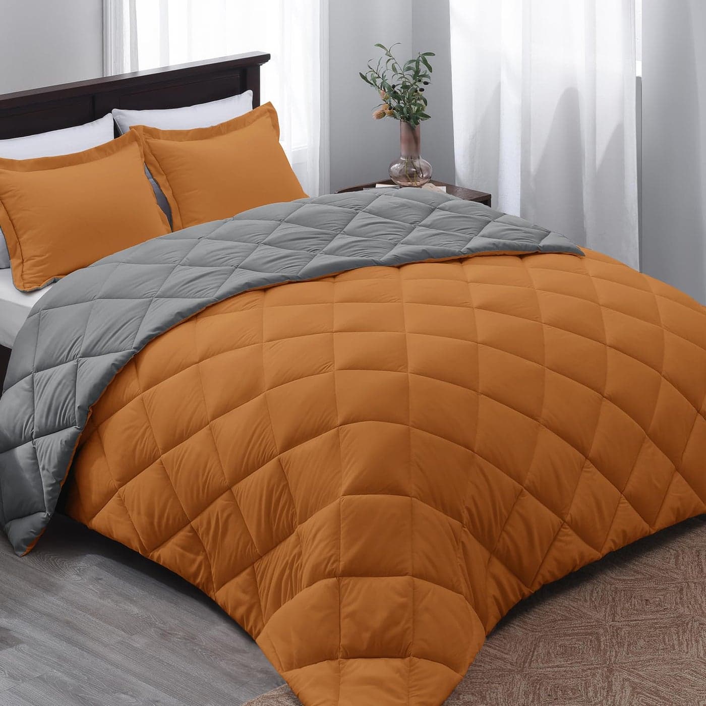 Beyond Basic Twin Comforter Set Reversible for All Seasons Burnt OrangeCharcoal Gray 1 Twin Comforter 66x92 and 1 Pillow Sham 20x262