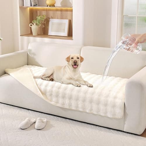 Hittun Waterproof Dog Bed Cover Non Slip Couch Covers for Dogs Washable Soft Faux Fur Sofa Cover Couch Covers for 3 Cushion Couch Sofa Pet Friendly (Off White)