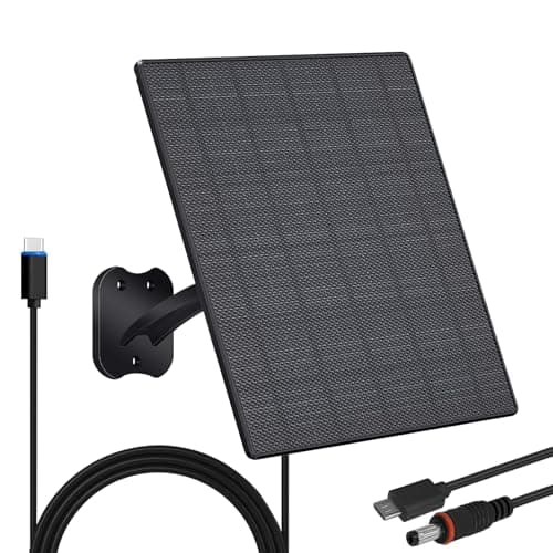 Zivif 10W Solar Panel for Security Cameras, 5V Solar Charger with USB-C/Micro USB/DC 5.5x2.1mm Ports, IP66 Waterproof, Adjustable Mount & 7.2FT Cable