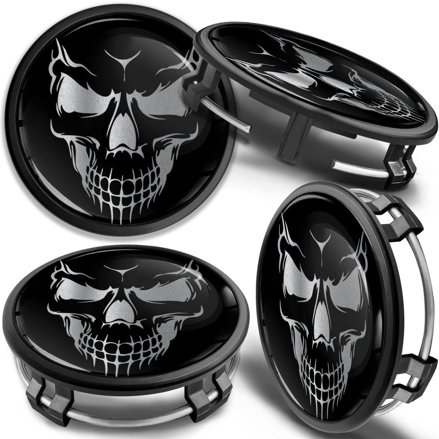 SkinoEu Set of 4 x 75mm Wheel Centre Caps Compatible with Mercedes Benz B66470207 B66470200 Black Silver CM 48