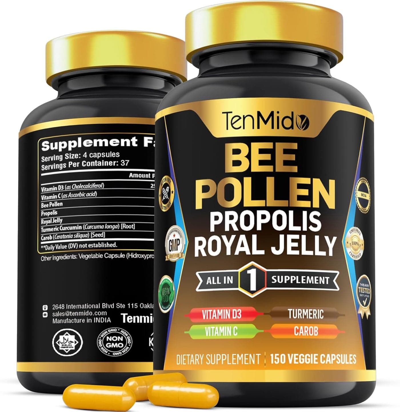 Bee Pollen Supplement with Propolis and Royal Jelly for Men and Women