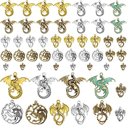 Hicarer 200g 42 Pieces Craft Supplies Mixed Flying Dragon Charms Pendants Beads Dragon Jewelries Charms Accessories for Making Necklaces Bracelets Earrings Keychains DIY Crafts