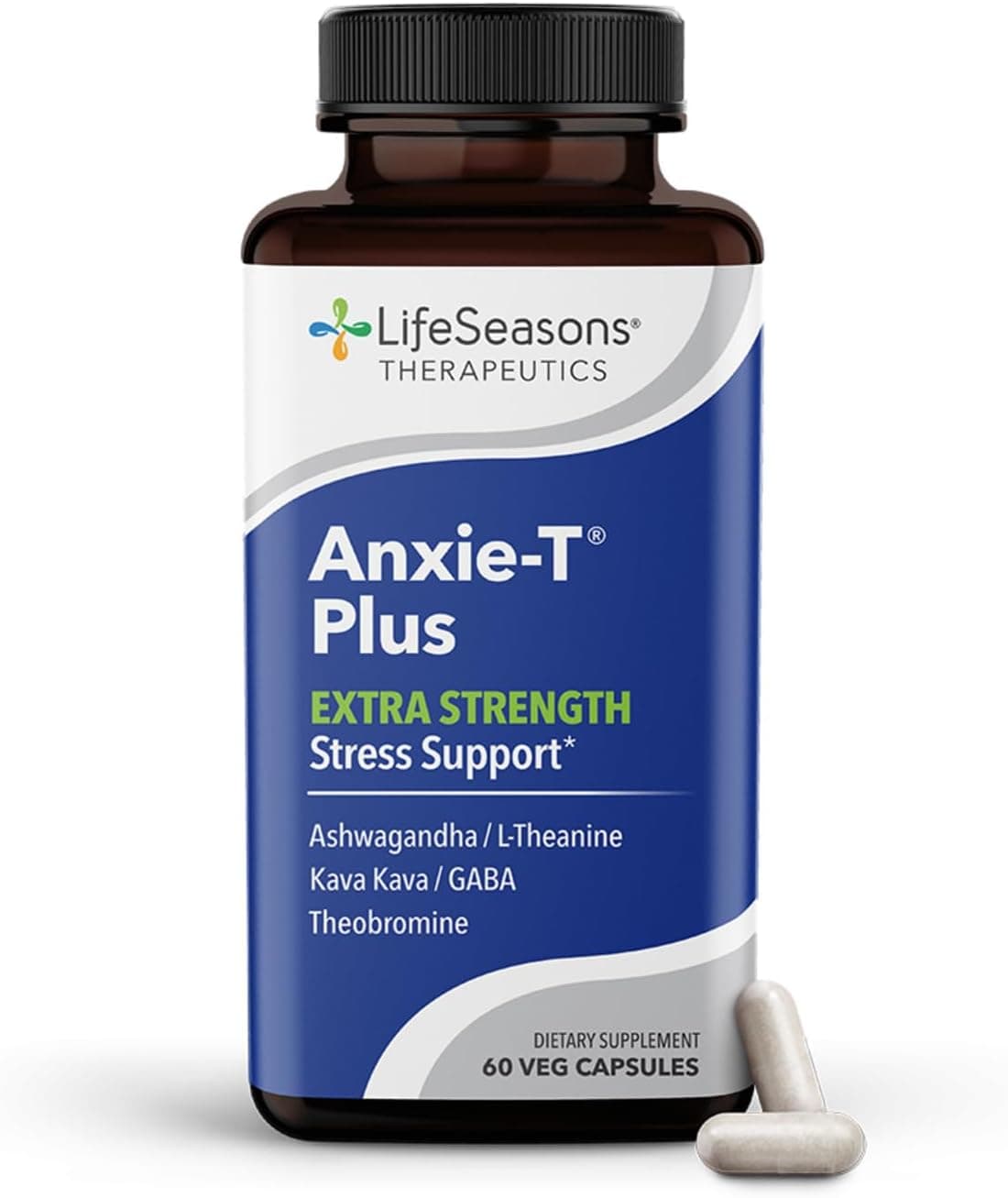 AnxieT Plus Extra Strength Stress Relief Supplement Supports Mood Mental Focus Feel Calm and Relaxed Eases Tension Nervousness Ashwagandha Kava Kava GABA LTheanine 60 Capsules