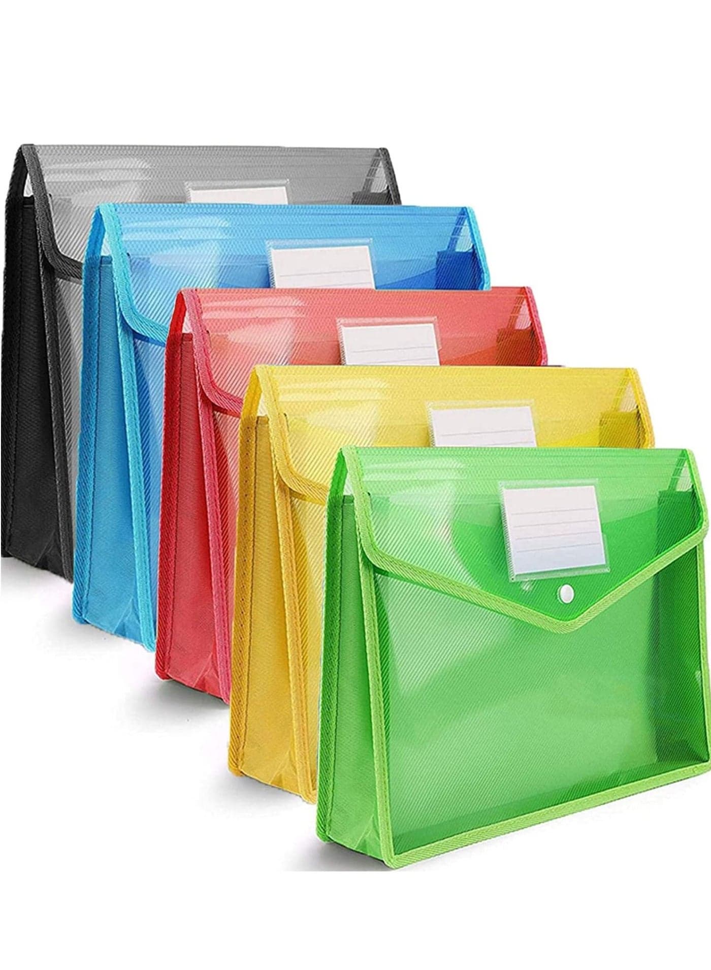 A4 Plastic Wallets, 5 Pcs Wallet Document Folder Premium Pockets Files Envelope with Snap Button and Card Slot for School Office Home, Closure, Large Capacity