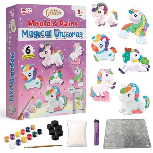 Little Berry DIY Art and Craft Items | Magical Unicorn Craft Kit | Make 6 Glitter Fridge Magnets | Painting Art and Craft Set for 3-10 Year Old Girls and Boys | DIY Kit for Kids