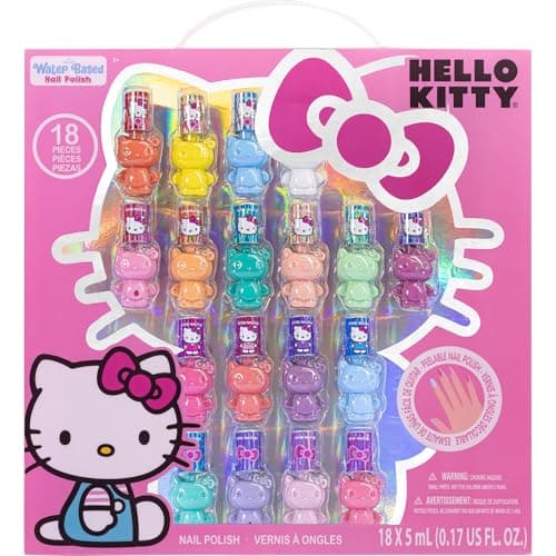 Hello Kitty Peel-Off Water-Based Safe Quick Dry Nail Polish Set for Girl Kids Ages 3+, Perfect for Birthday Gift Parties, Sleepovers & Makeovers, 18 Pcs, by Townley Girl