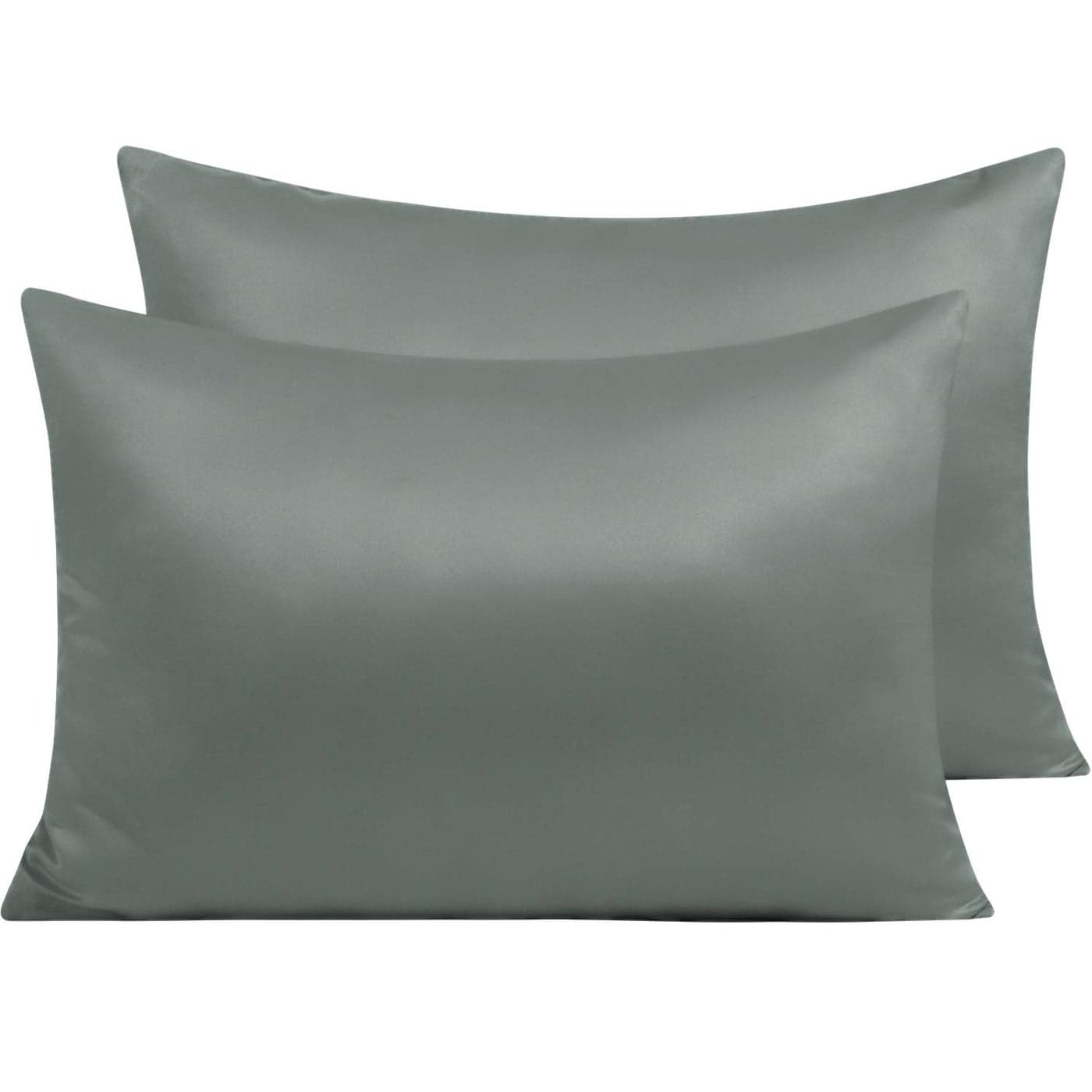 NTBAY 2 Pack Zippered Satin Pillow Cases for Hair and Skin Luxury Standard Hidden Zipper Pillowcases Set of 2 50x75 cm Dark Grey