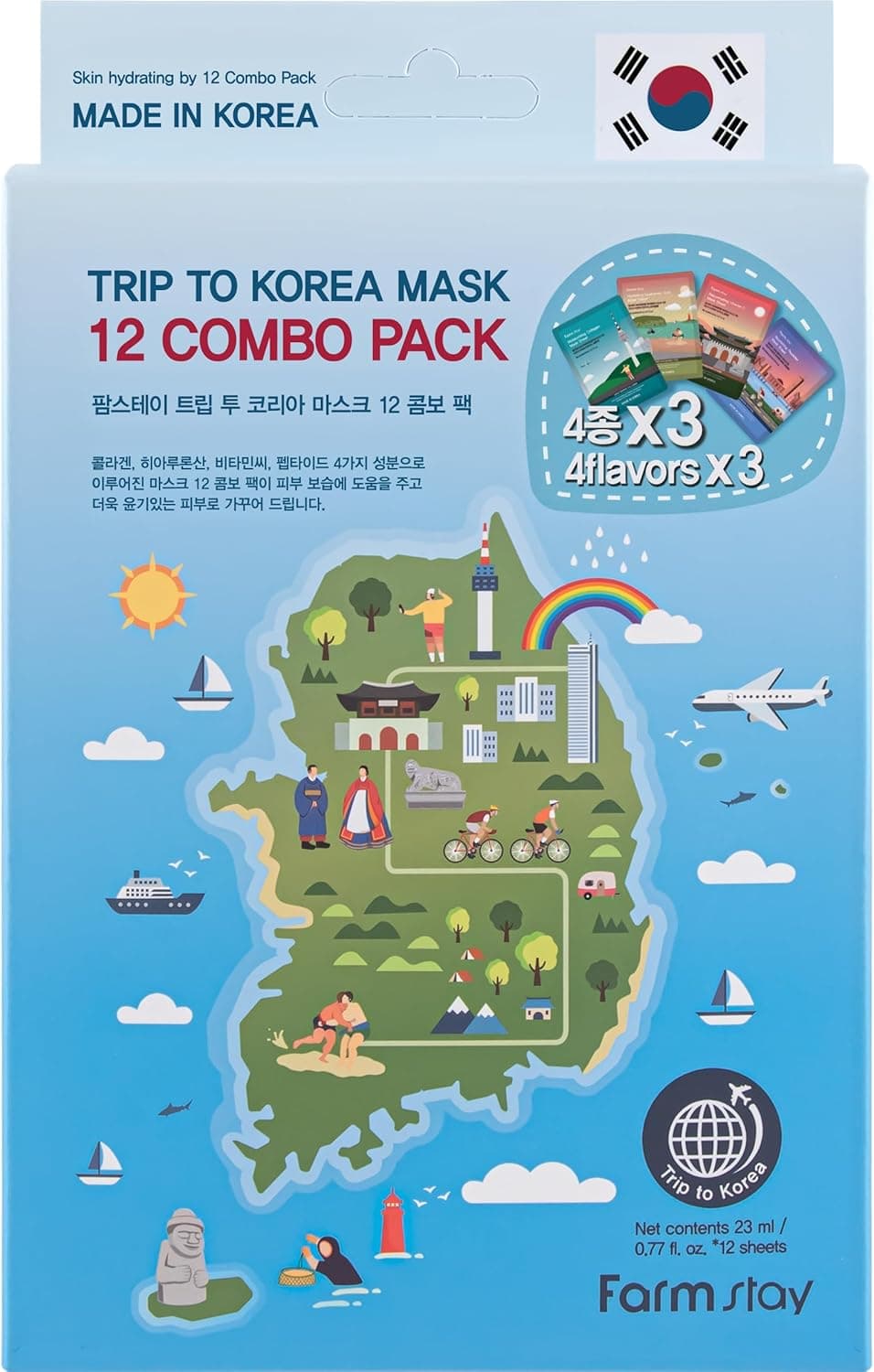 FARMSTAY Trip To Korea Facial Mask Sheet 12 Combo Pack Korean Skincare Mask Combo HypoallergenicMoisturizingNourishingVitalizing Refreshing077 floz12 ea