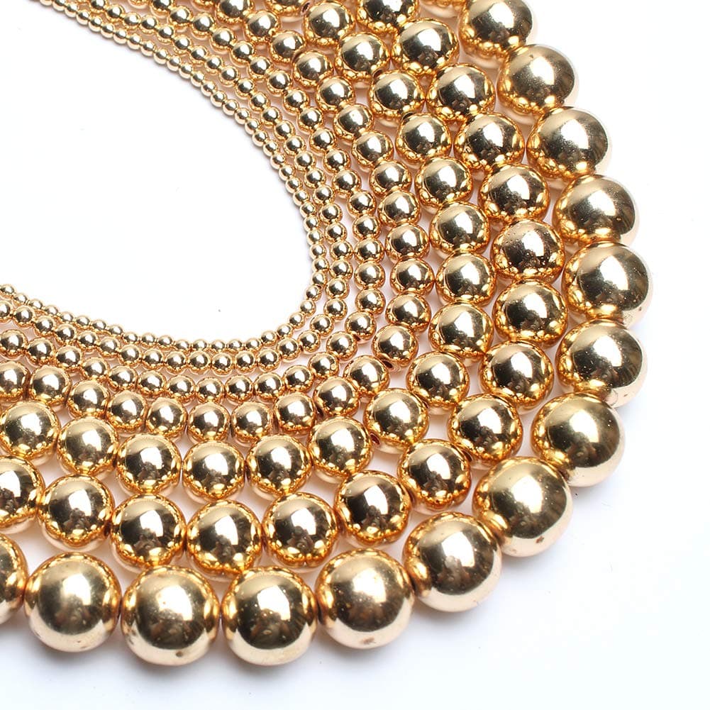 Song Xi 14K Gold Hematite Beads Round Loose Beads for Jewelry Making DIY Bracelets and Necklaces 10mm38pcs