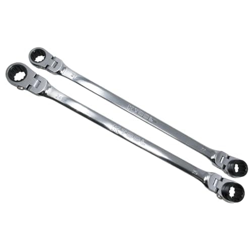 K Tool International XDDBM4 2 Piece Metric Reversible Double Box Ratcheting Wrench Set for Garages, Repair Shops, DIY, Universal Spline, 90 Tooth, 180 Degree Flex Head, Raised Box, 21, 22, 24, 25MM