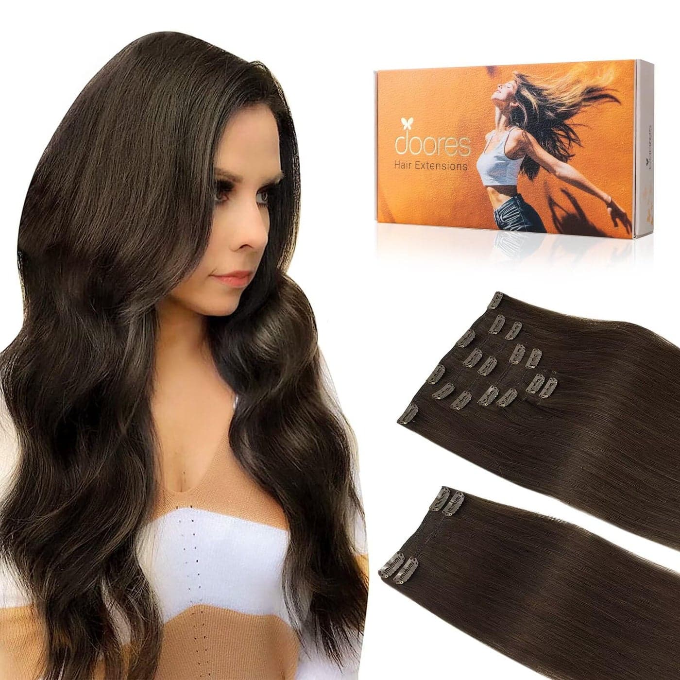 DOORES Hair Extensions Real Human Hair Light Dark Brown 18 Inch 150g 9pcs Clip in Hair Extensions Real Human Hair Remy Hair Extensions Clip in Human Hair Thick Hair Extensions Natural hair