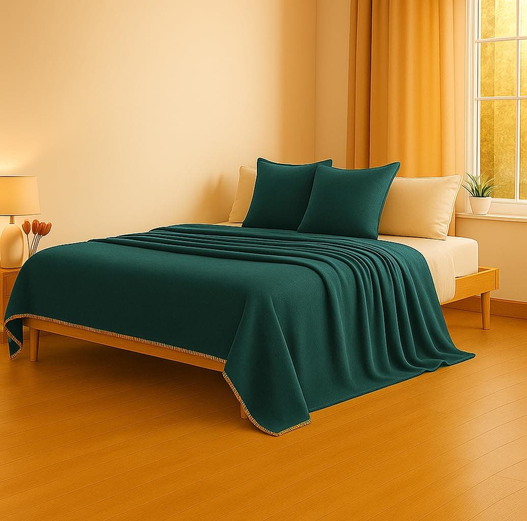SANMARINO Premium Flannel Blanket | 300 GSM Ultra-Soft Plush Comforter | Heavyweight All-Season Blanket (Green1, Double, 1700 g, 90×90 Inches)