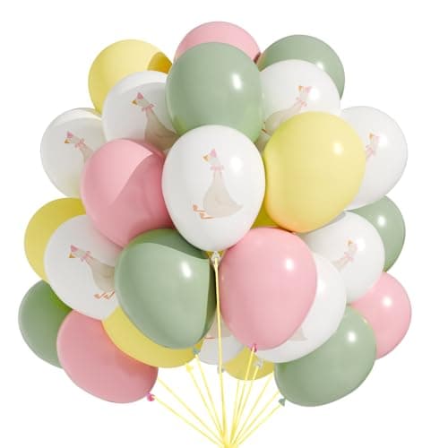 Motionchic 60 Pcs Bow Goose Balloons Set 12 Inch Pastel Pink Latex Balloons One Silly Goose Birthday Party Decorations Baby Shower DecorPink